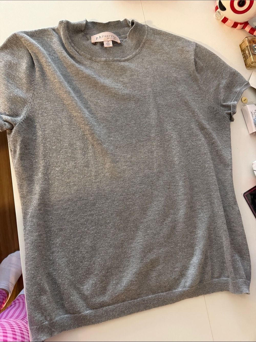 Philosophy Heather Gray Short Sleeve Crewneck Top